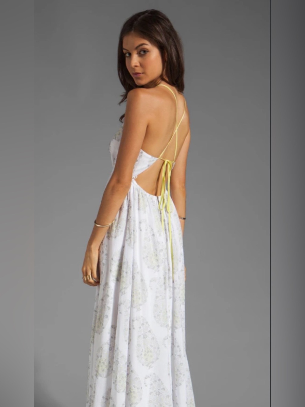 Rebecca Taylor Sofia Voile Gown In White With Yellow Accents